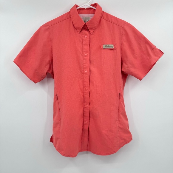 Columbia Tops - Columbia PFG Top Women XS Pink Short Sleeve Button Up Omni Shade Lightweight Zip